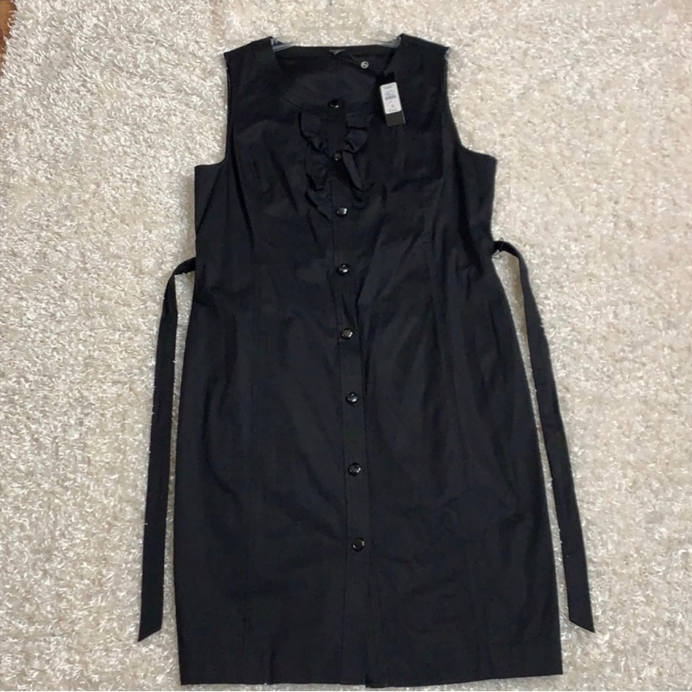 Talbots black ruffle buttons front fitted dress 16